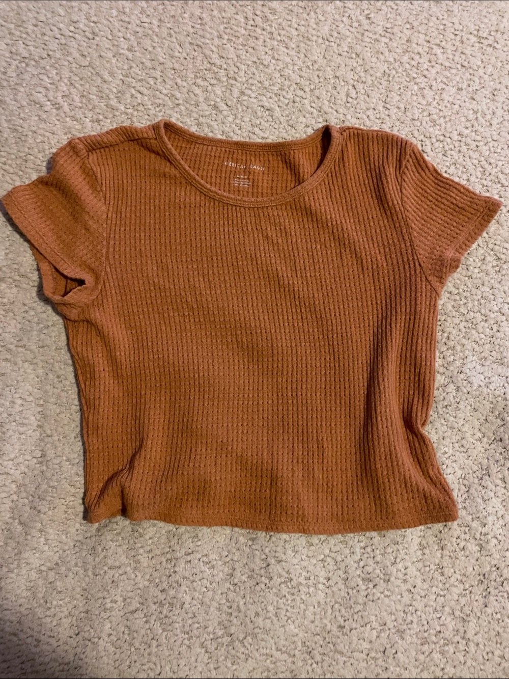 American Eagle Outfitters Ribbed Short-Sleeve Top in Rust Brown